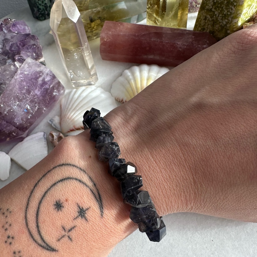 Gemstone Iolite Beaded Stretch Bracelet